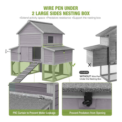 Large 137-Inch wooden chicken coop with run and 6 nesting boxes, gray by SAKSBY Wholesale on Tampa Home & Garden Store