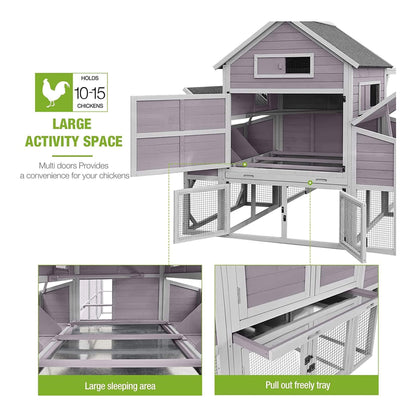 Large 137-inch lavender wooden chicken coop with run and 6 nesting boxes by SAKSBY WHOLESALE on Tampa Home & Garden Store