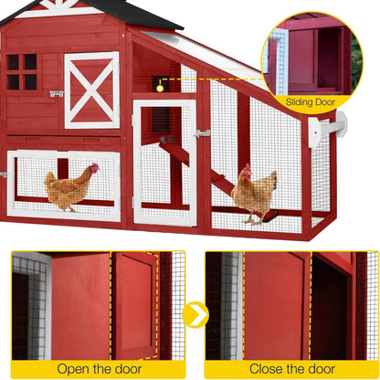 Large 73-Inch portable chicken coop with wheels and nesting box, red wood, SAKSBY WHOLESALE on Tampa Home & Garden Store