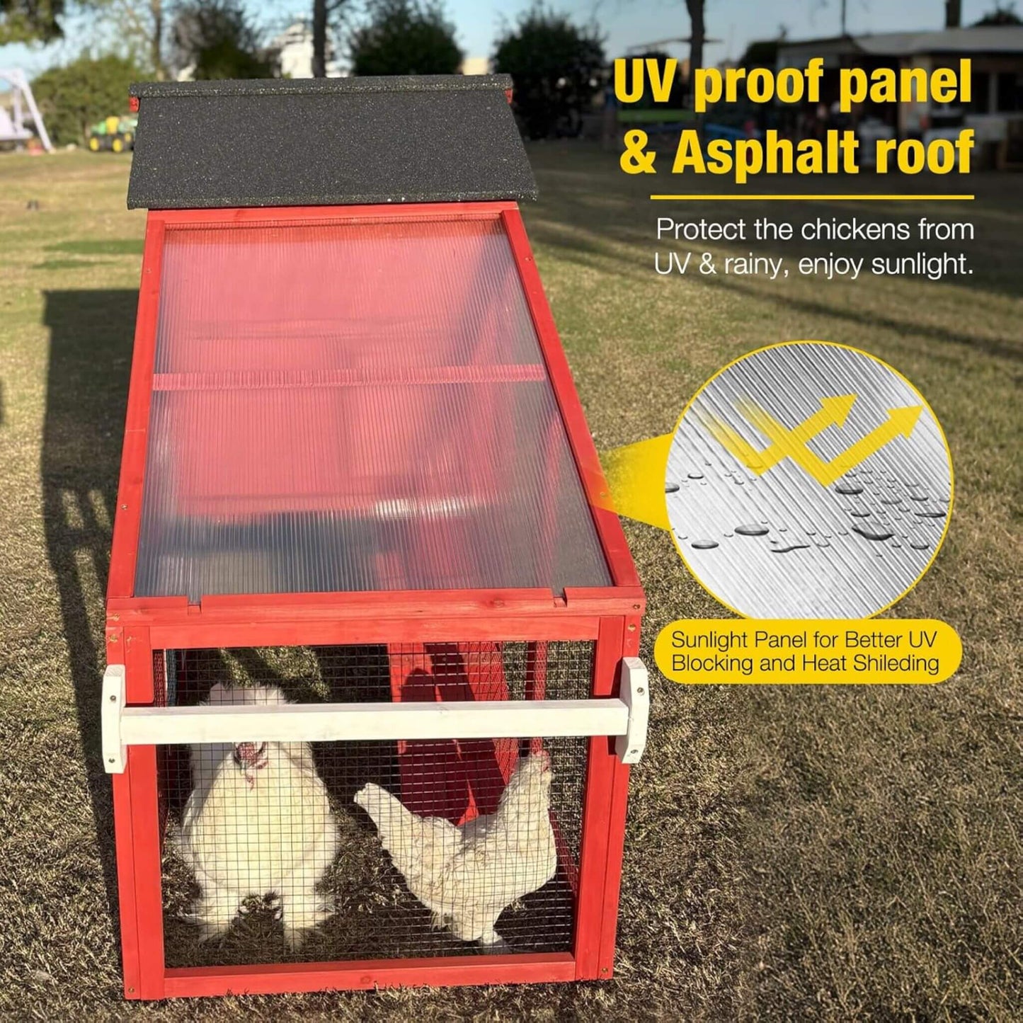 Chicken Coop, Large 73-Inch Portable with Nesting Box, red frame and wire front by SAKSBY Wholesale on Tampa Home & Garden Store