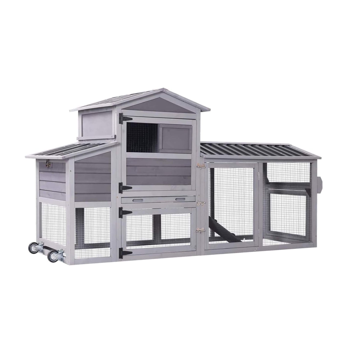 Large 83-Inch Gray Chicken Coop with wheels and nesting box for 4–6 chickens SAKSBY WHOLESALE on Tampa Home & Garden Store
