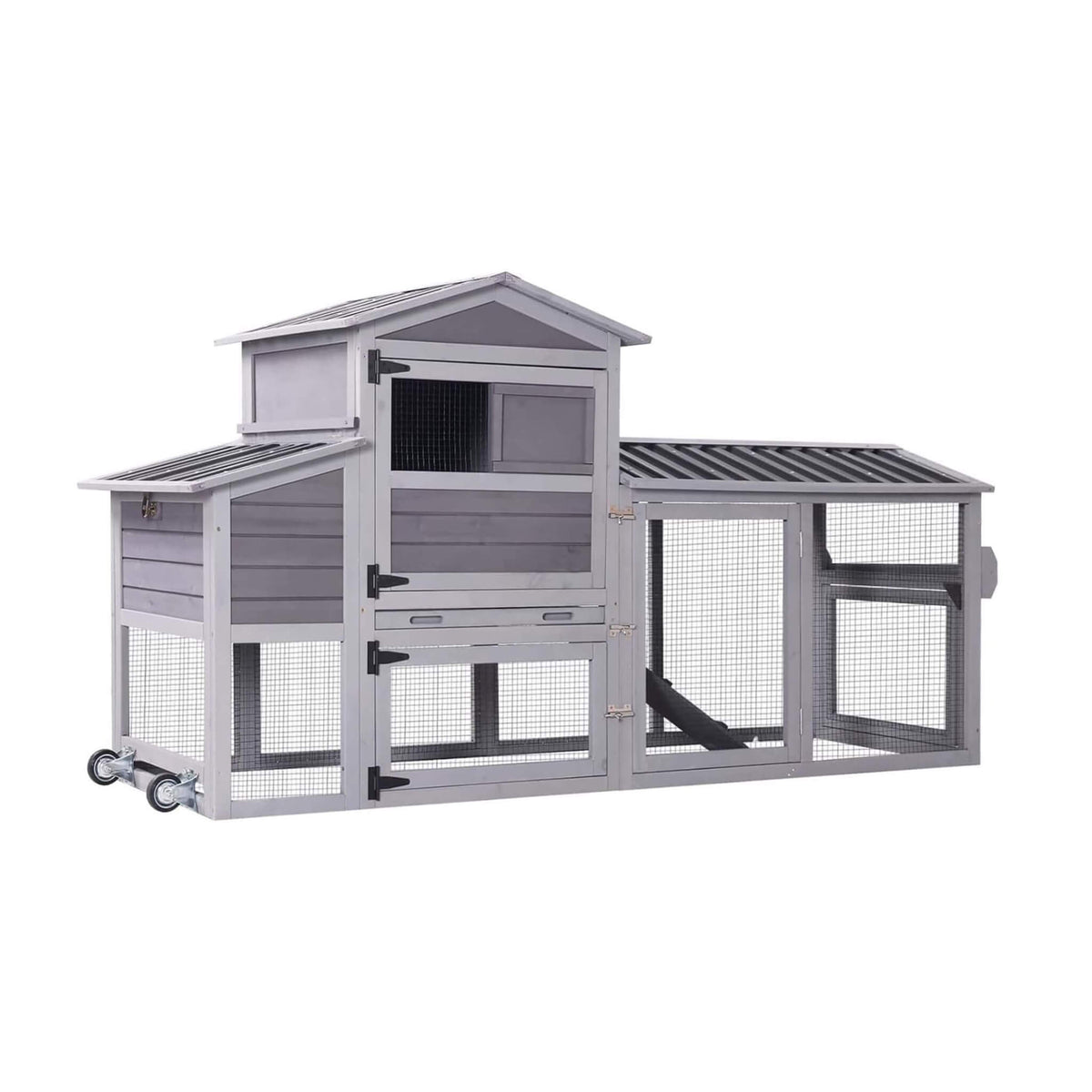 Large 83-Inch Gray Chicken Coop with wheels and nesting box for 4–6 chickens SAKSBY WHOLESALE on Tampa Home & Garden Store