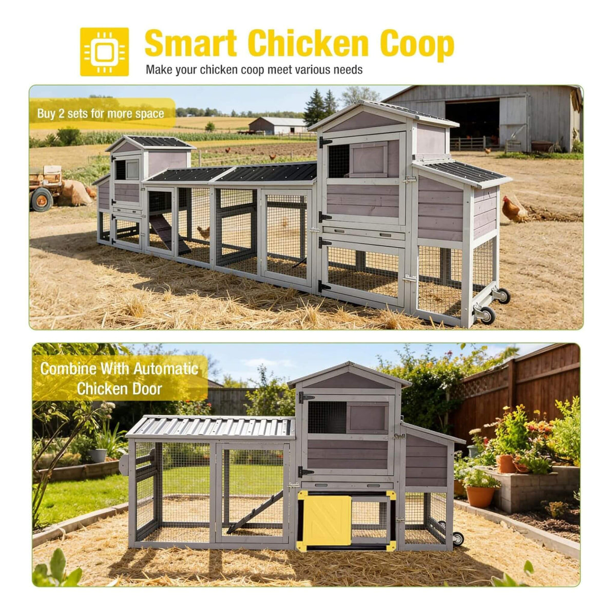 Large 83-inch mobile chicken coop with nesting box and wheels for 4–6 chickens on Tampa Home & Garden Store