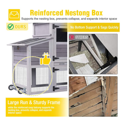 Large 83-Inch Mobile Chicken Coop with wheels and nesting box 4–6 chickens by SAKSBY WHOLESALE on Tampa Home & Garden Store