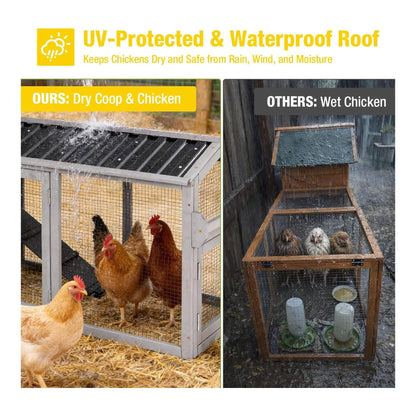 Large 83-inch mobile chicken coop with wheels and nesting box, gray wood, SAKSBY WHOLESALE on Tampa Home & Garden Store