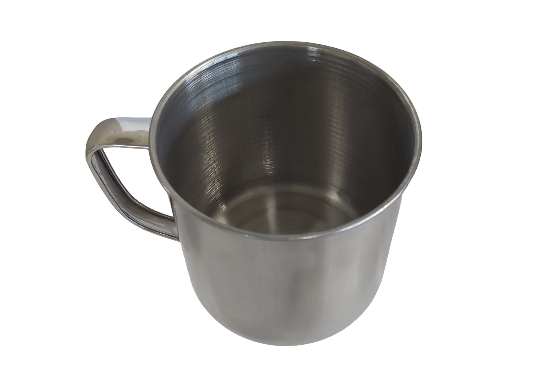 Stainless steel camp cup River Country Gear, brushed interior camping mug with side handle on Tampa Home & Garden Store