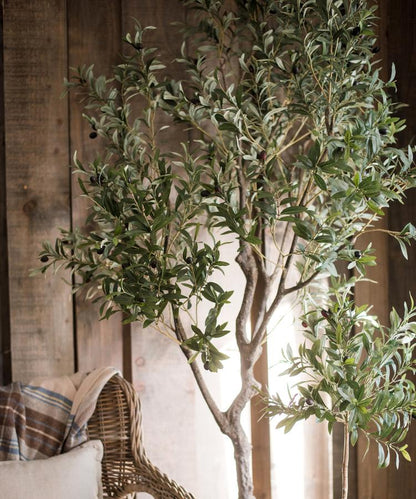 Large artificial olive tree in pot, 94in tall, RusticReach, lush green foliage on Tampa Home & Garden Store