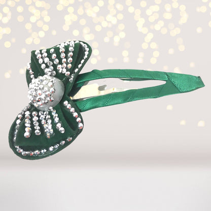 Hair clip Large green bling bow with crystal rhinestones on snappy clip on Tampa Home & Garden Store