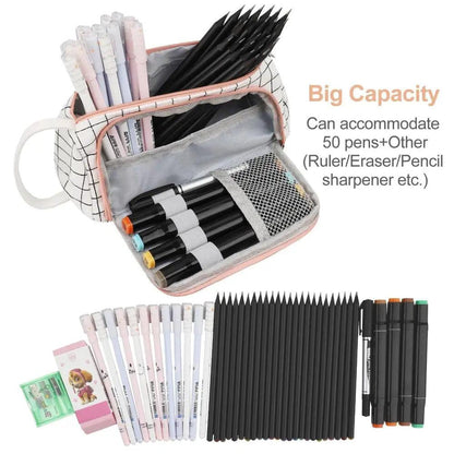 Stevvex large-capacity pencil case with grid print interior for markers, pens and pencils on Tampa Home & Garden Store