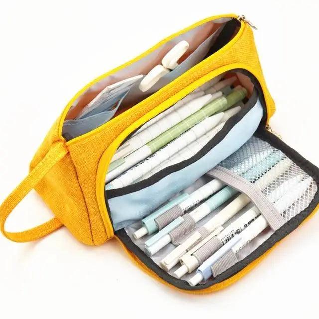 Yellow Stevvex pencil case with large capacity and multiple pen pockets, school organizer on Tampa Home & Garden Store
