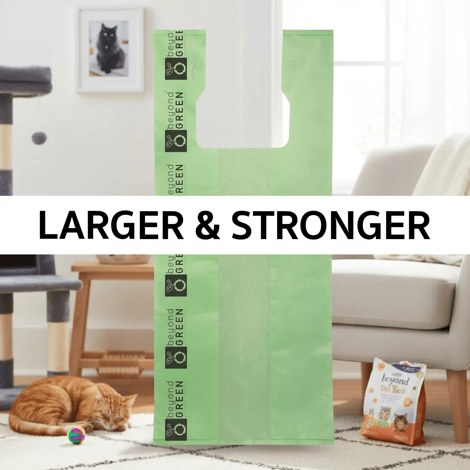 Large Cat Litter Bags by beyondGREEN biotech, heavy-duty 10x20 with 7 in gusset and handles on Tampa Home & Garden Store