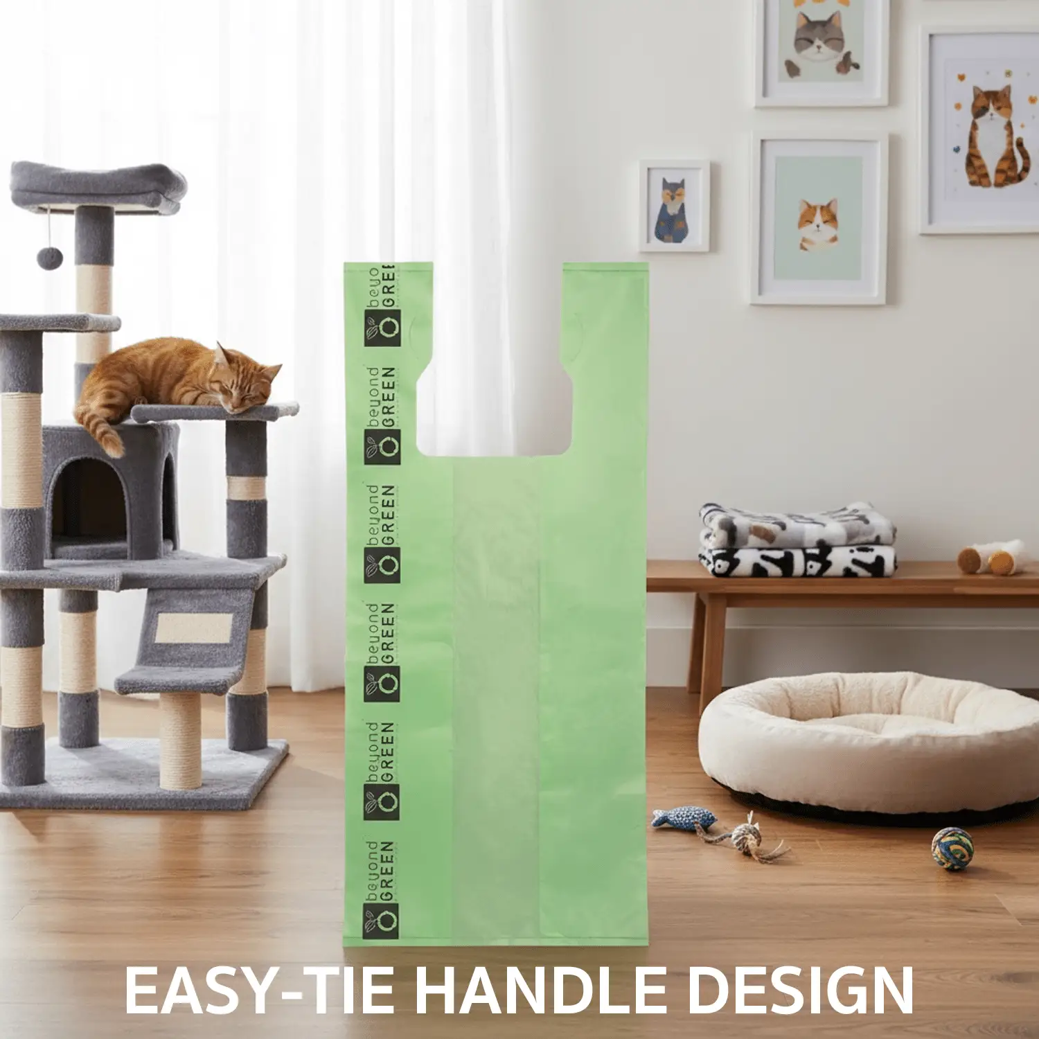 Cat litter bags beyondGREEN biotech, large green 10x20 with 7 in gusset and handles on Tampa Home & Garden Store