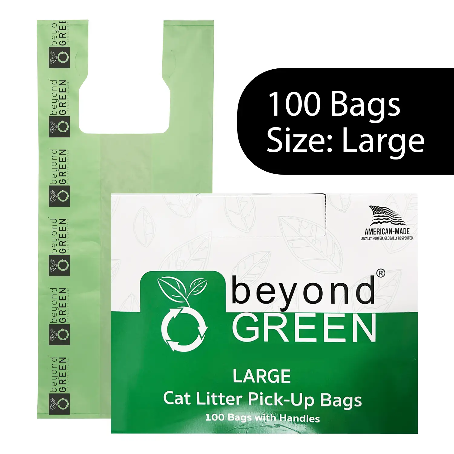 BeyondGREEN Large cat litter bags 10x20 with 7in gusset and handles, heavy-duty, 100 bags on Tampa Home & Garden Store