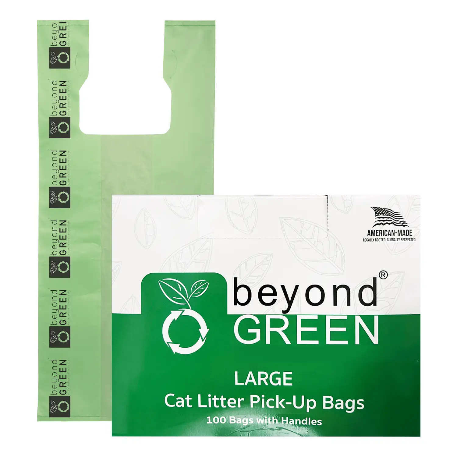 Large Cat Litter Pick-Up Bags by beyondGREEN biotech, USA-made with handles, 100 bags on Tampa Home & Garden Store