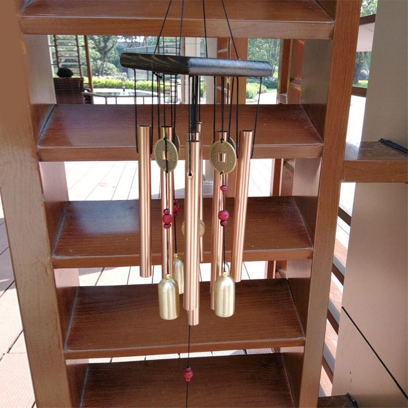 Copper wind chime by Stevvex with long tubes and pink beads for balcony outdoor decor on Tampa Home & Garden Store