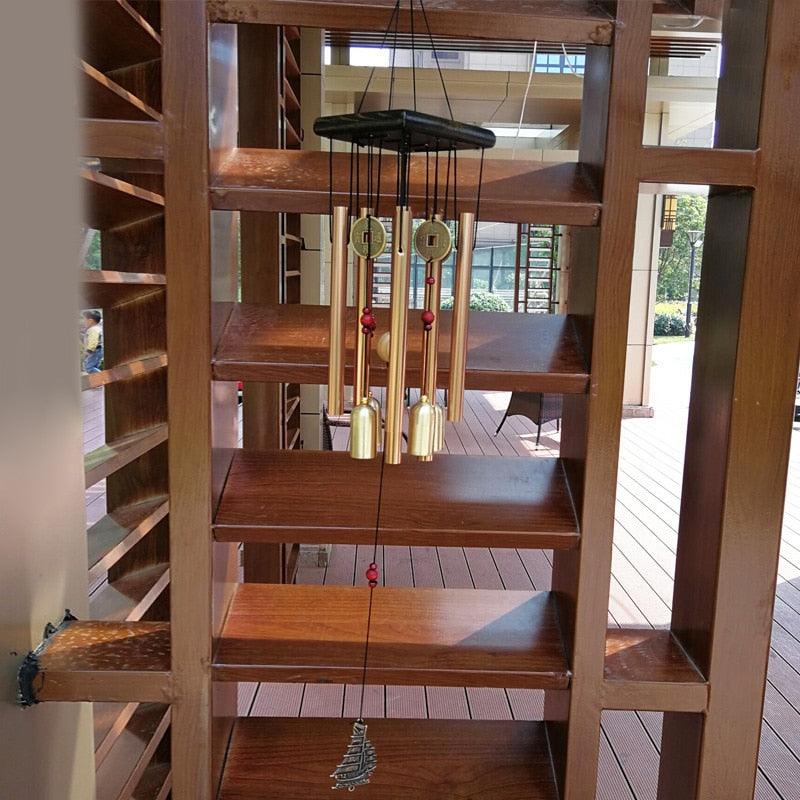 Copper wind chime with money pendant tubes and brass bells, garden decor on Tampa Home & Garden Store