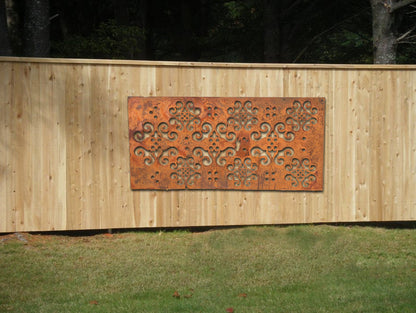 Outdoor privacy panel metal wall sculpture in rust finish, 46-inch Rustica Ornamentals on Tampa Home & Garden Store