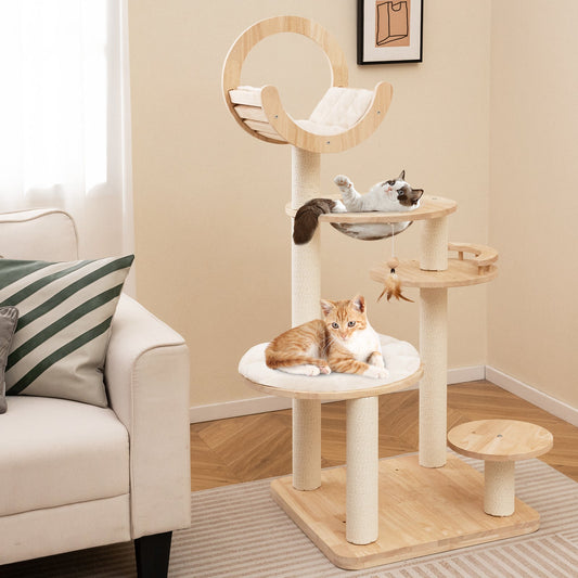4-in-1 Large Wooden Cat Tower with Space Capsule Nest for Indoor Cats - Tampa Home & Garden Store