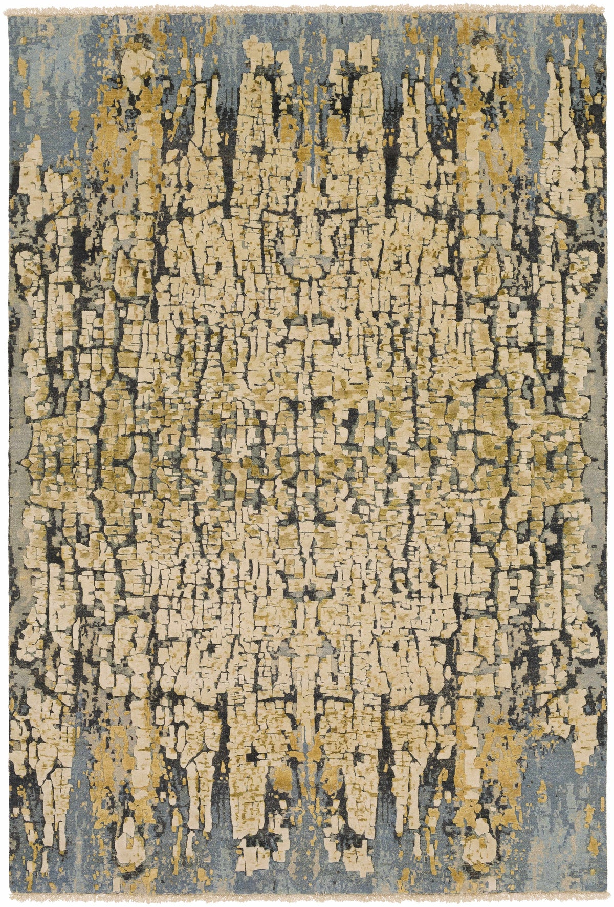 Latour Carpet rug by Boutique Rugs in blue-gray, cream and gold with abstract pattern on Tampa Home & Garden Store