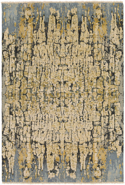 Latour Carpet rug by Boutique Rugs in blue-gray, cream and gold with abstract pattern on Tampa Home & Garden Store