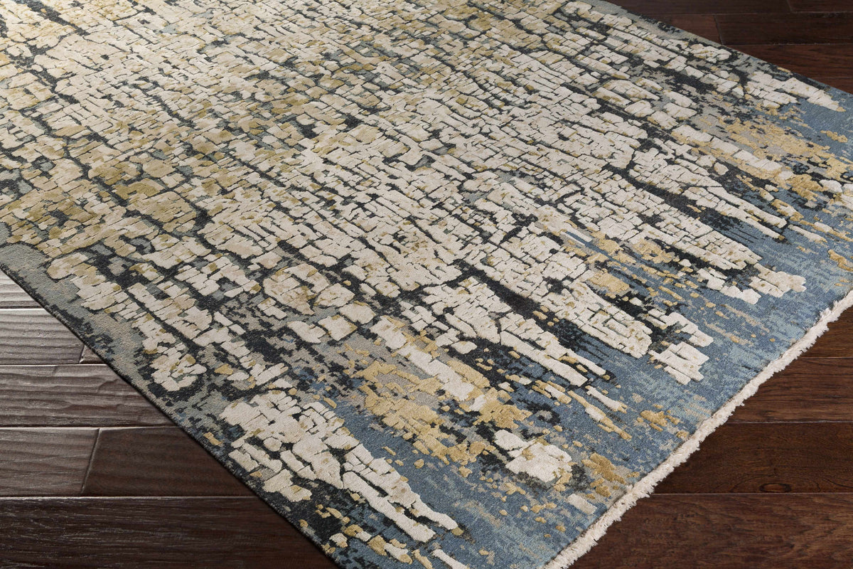 Latour Carpet rug in blue-gray cream abstract pattern with fringe Boutique Rugs on Tampa Home & Garden Store