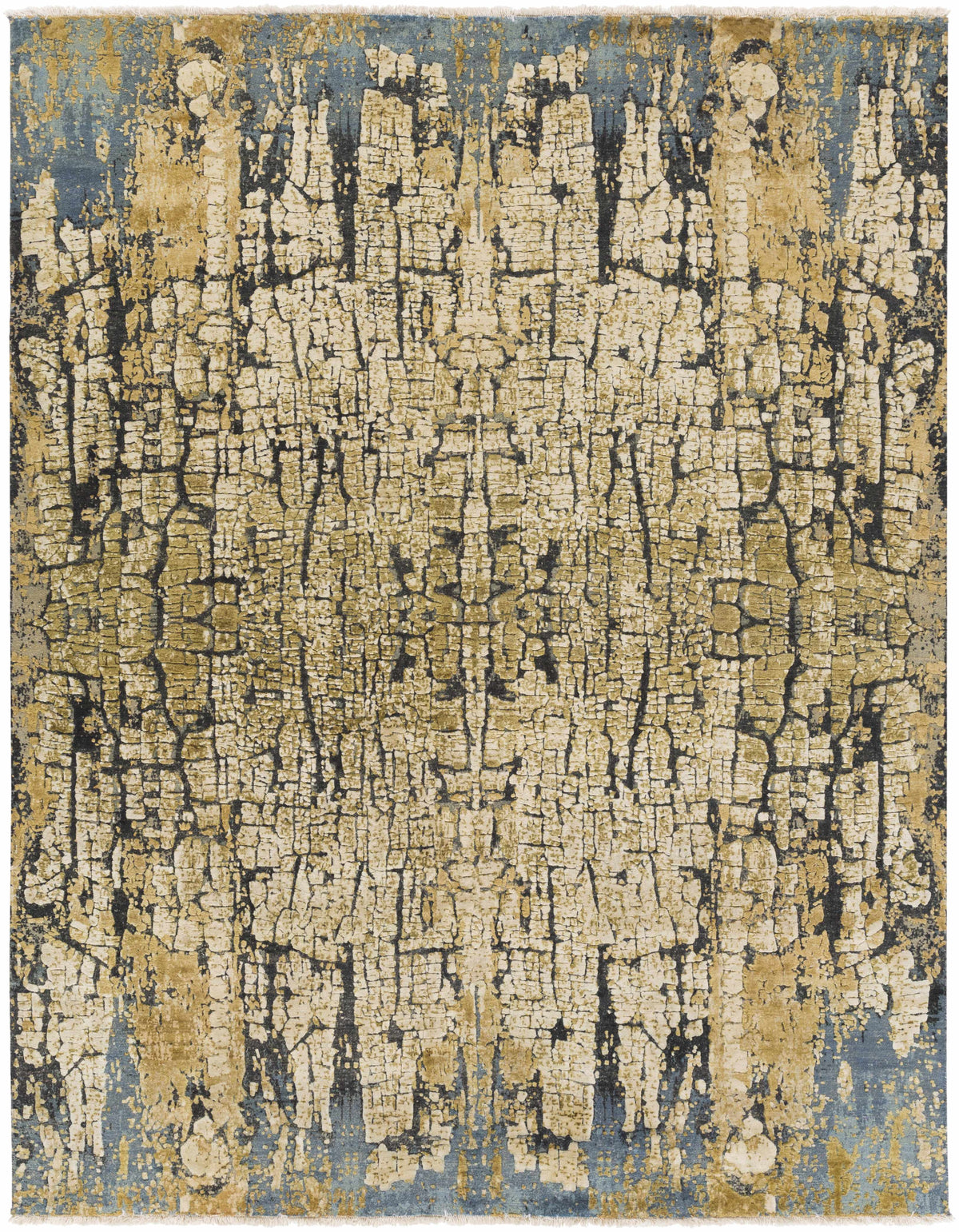 Latour Carpet rug by Boutique Rugs in blue and gold cracked abstract pattern on Tampa Home & Garden Store