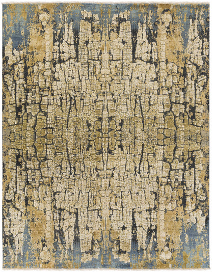 Latour Carpet rug by Boutique Rugs in blue and gold cracked abstract pattern on Tampa Home & Garden Store