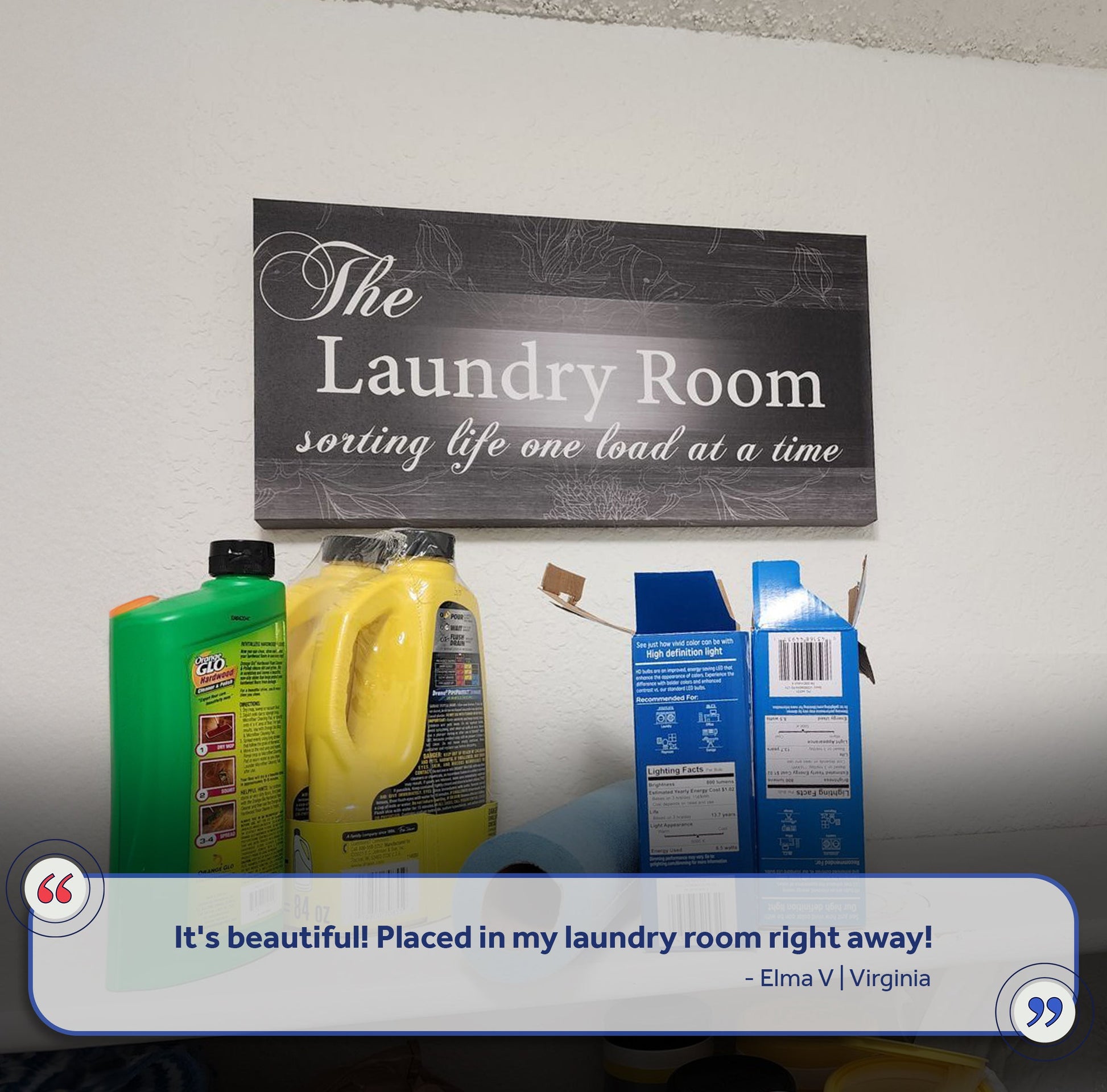 The Laundry Room Sign II canvas wall art by Tailored Canvases, dark gray with white script on Tampa Home & Garden Store