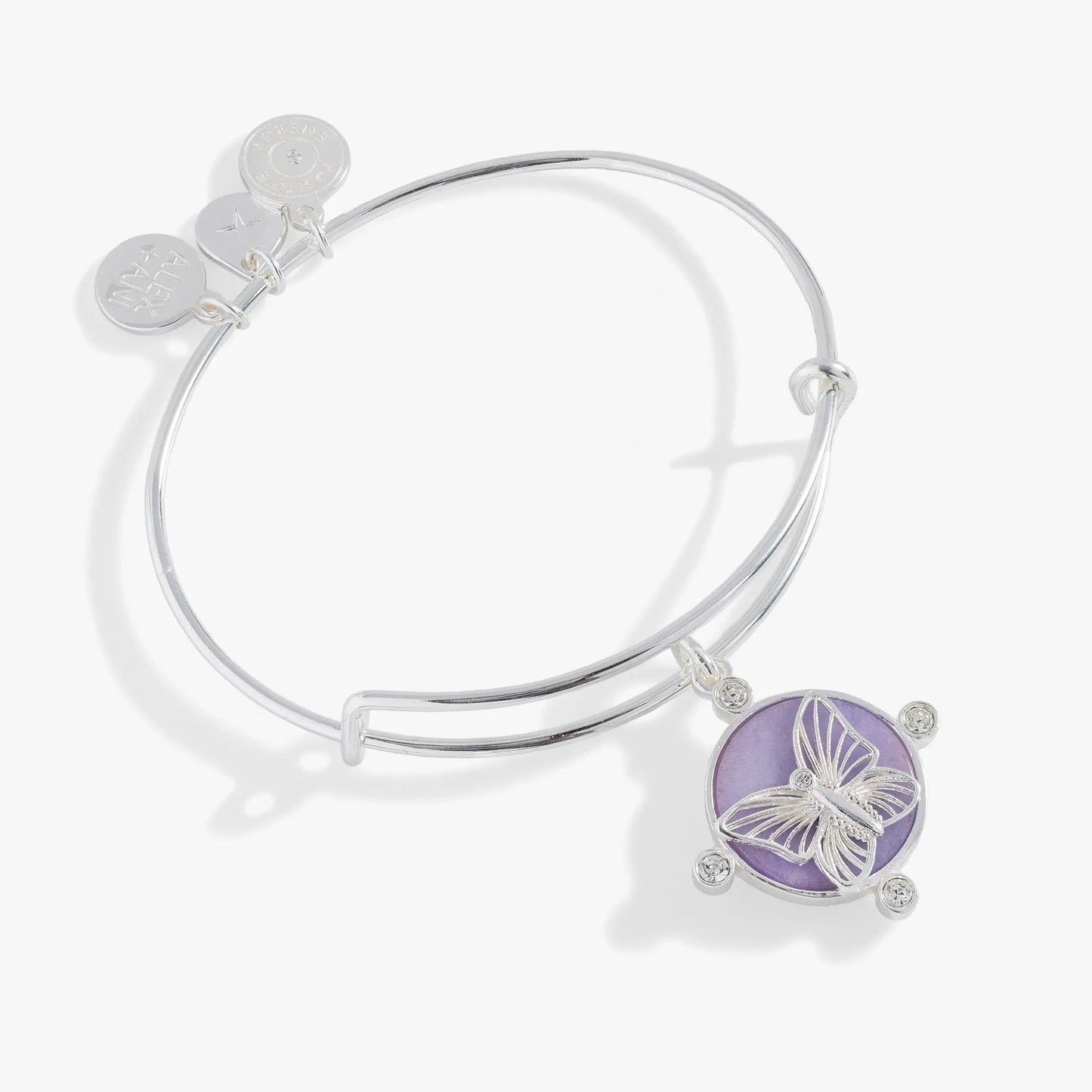 Lavender Butterfly Charm Bangle with Jade Accent
