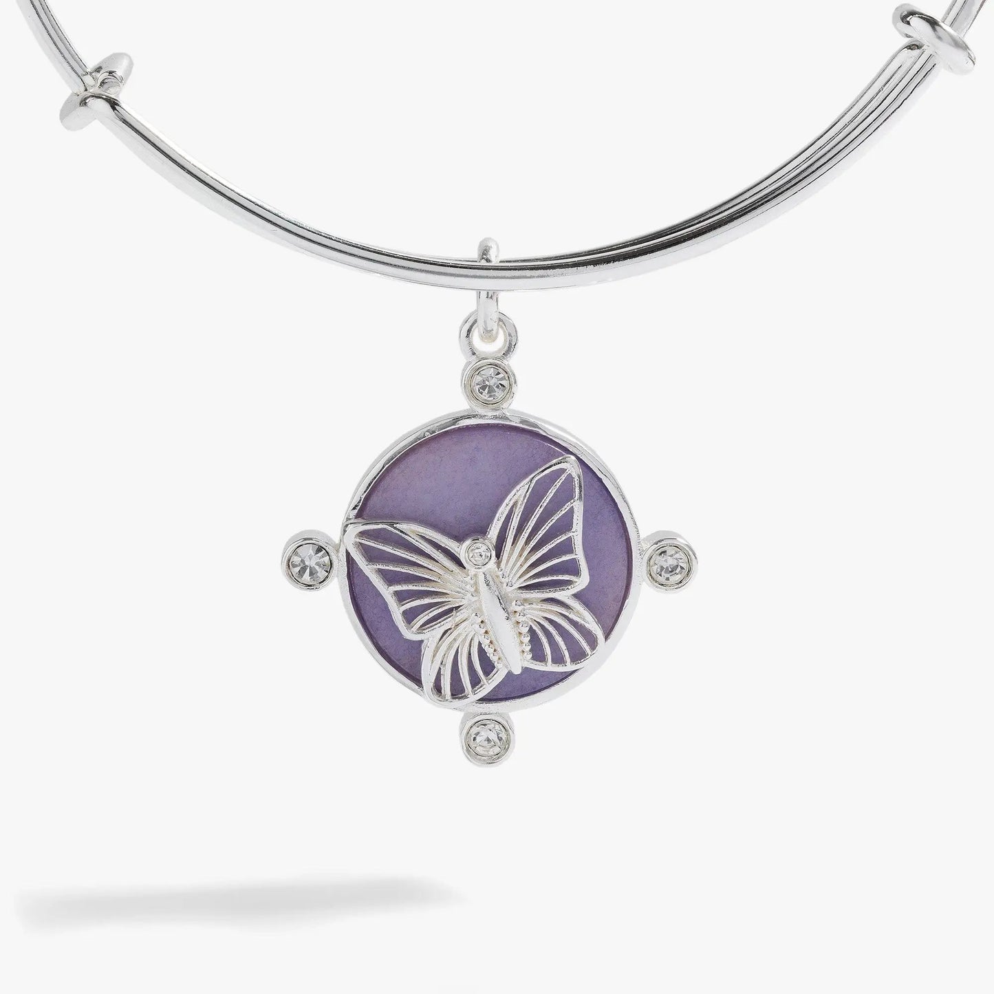 Lavender Butterfly Charm Bangle with Jade Accent