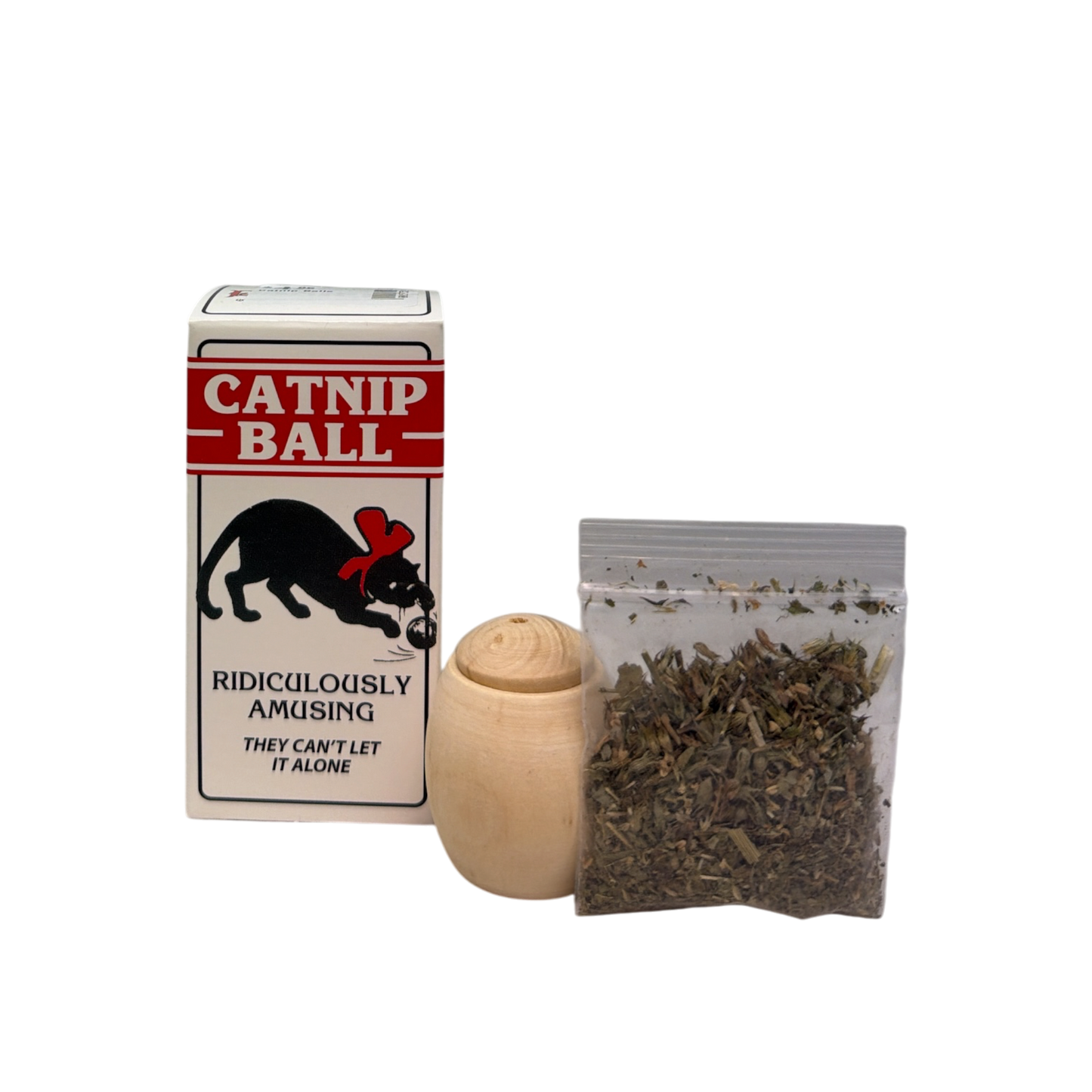 Catnip Balls Cat Toy by The Country Christmas Loft; red box, wooden ball, dried catnip jar on Tampa Home & Garden Store