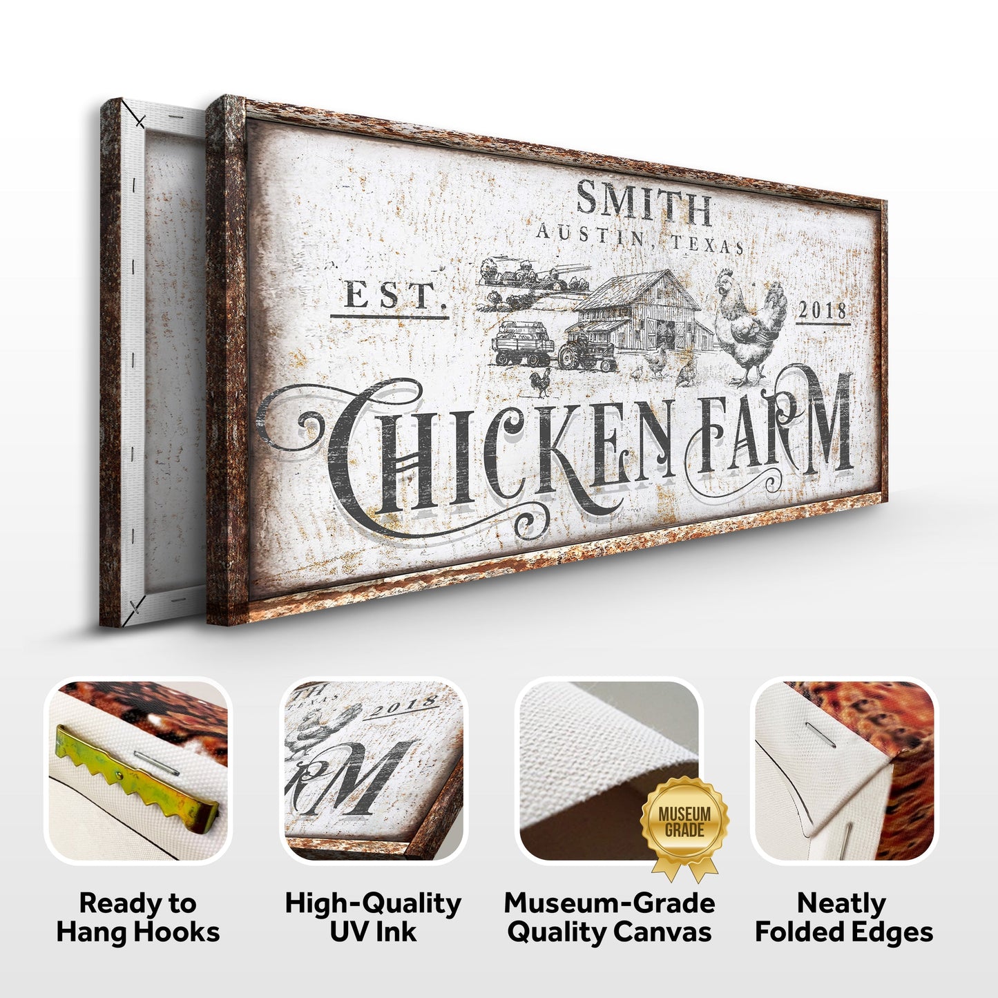 Rustic Vintage Farmhouse Sign IV Canvas with distressed surface and rust frame Tailored Canvases on Tampa Home & Garden Store