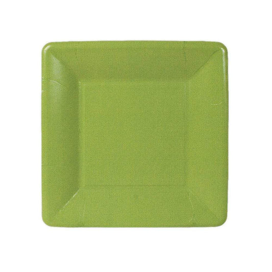 Assiette carrée à bordure en gros-grain vert mousse - Salade/Dessert
