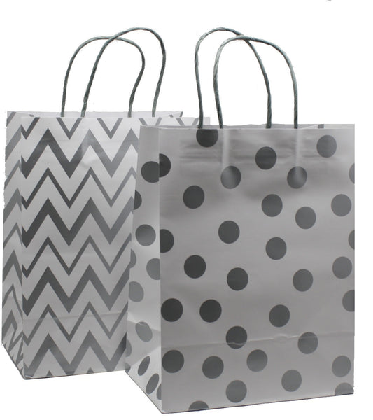 Medium White Kraft Gift Bag Set With Silver Metallic Patterns