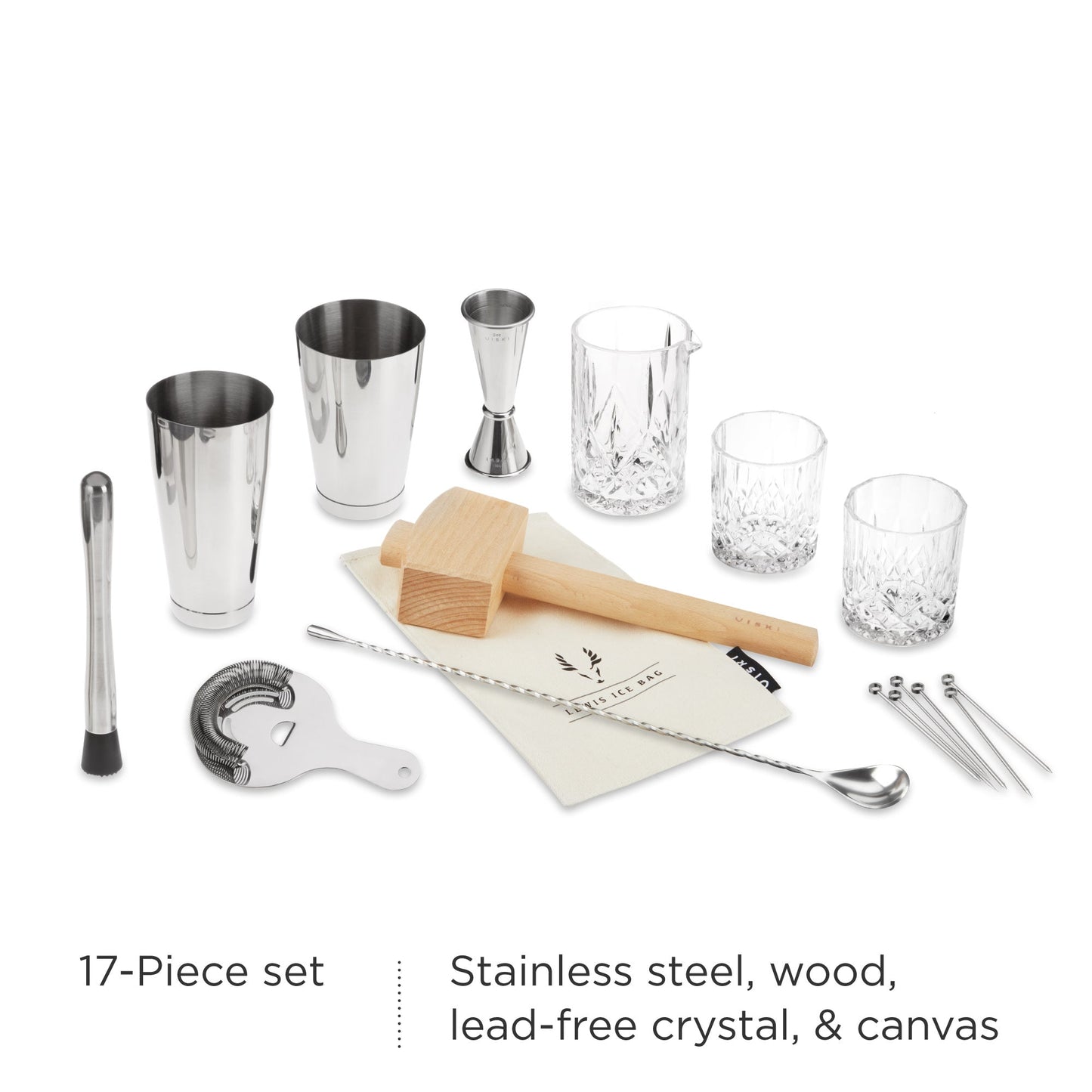 17 Piece Stainless Steel Barware Set and Tools