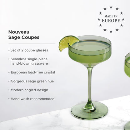 European Sage Crystal Coupe Glasses Set of Two
