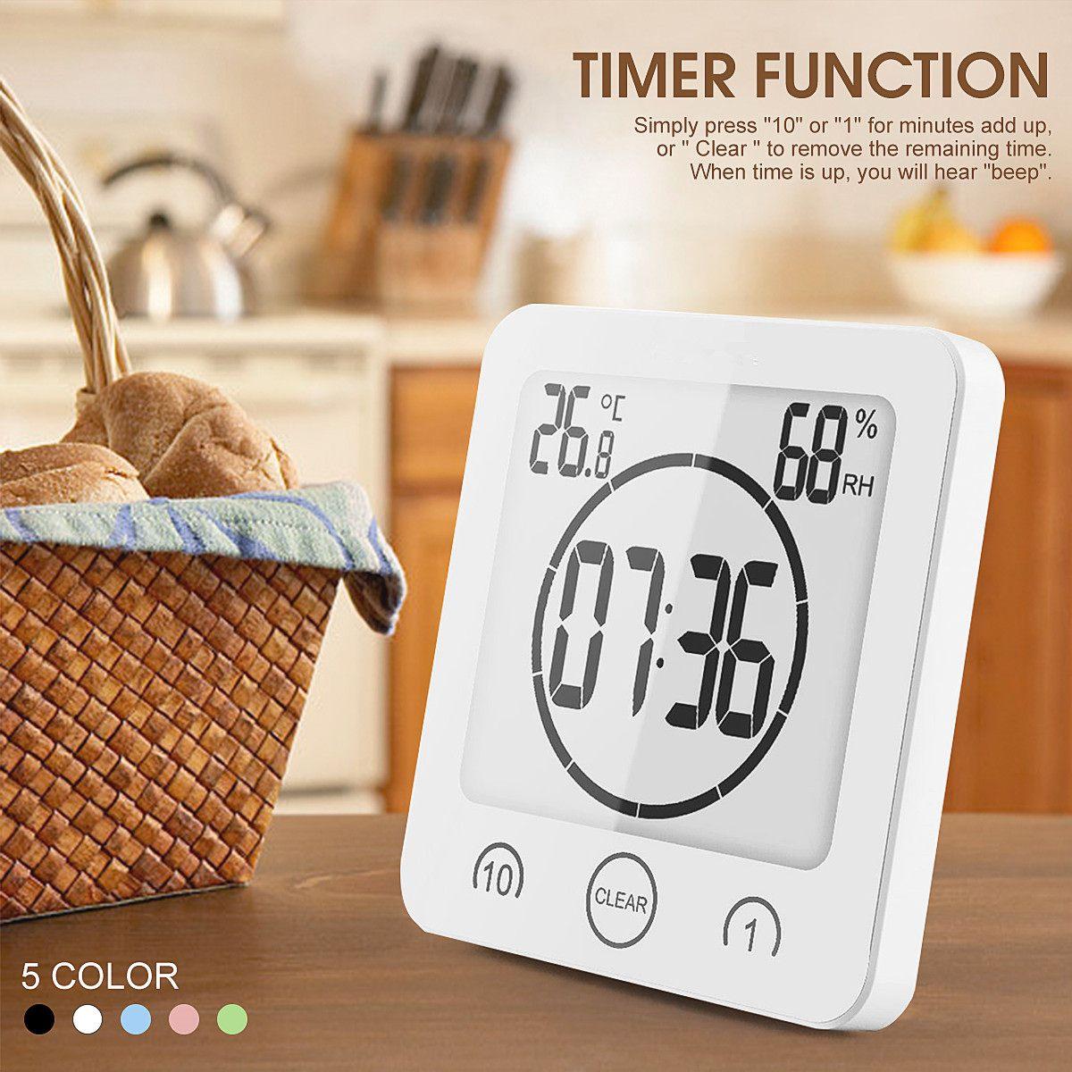 LCD waterproof bathroom timer clock by Stevvex with alarm, white digital display on Tampa Home & Garden Store