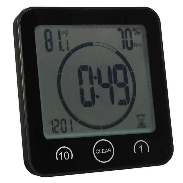 LCD waterproof timer clock by Stevvex, black frame with countdown and temp/humidity readouts on Tampa Home & Garden Store