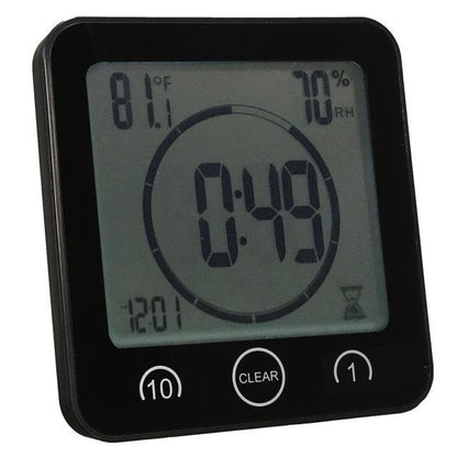 LCD waterproof timer clock by Stevvex, black frame with countdown and temp/humidity readouts on Tampa Home & Garden Store