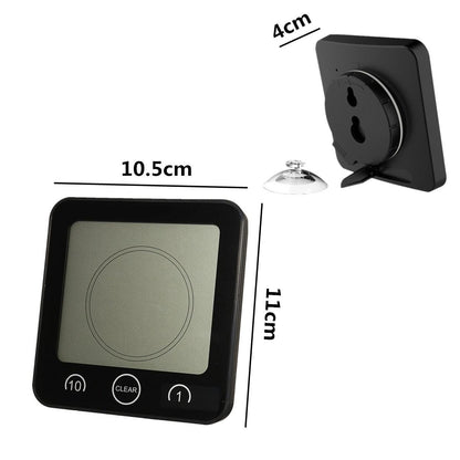 Stevvex LCD Waterproof Bathroom Timer with Alarm; black square countdown clock with LCD display on Tampa Home & Garden Store
