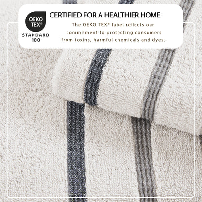 Soft Cotton Bath Towel Set and Stripe Detail