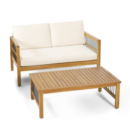 Outdoor Acacia Wood Loveseat and Coffee Table Set