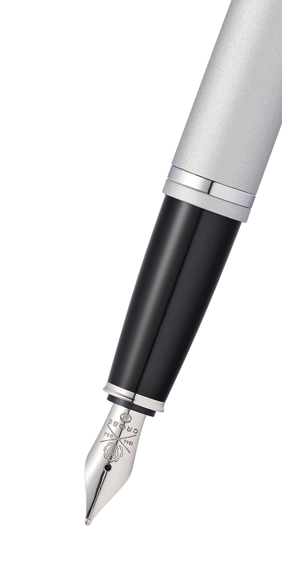 Calais Satin Chrome stainless steel fine-nib fountain pen with black grip by A.T. Cross on Tampa Home & Garden Store