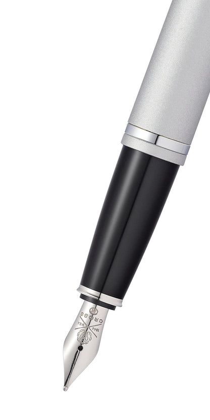 Calais Satin Chrome stainless steel fine-nib fountain pen with black grip by A.T. Cross on Tampa Home & Garden Store