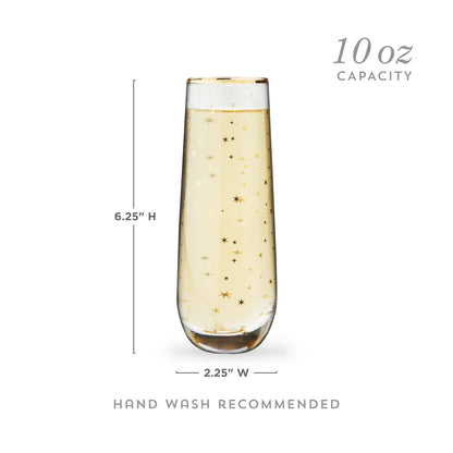 Gold Star and Celestial Stemless Champagne Flutes
