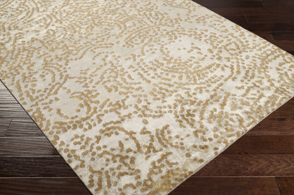 Pensacola Tan Wool & Viscose Rug by Boutique Rugs, ivory with tan pattern, wood floor on Tampa Home & Garden Store