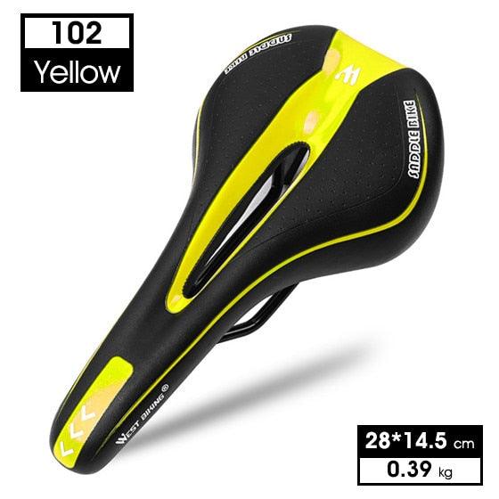 Bike saddle Stevvex black-yellow with hollow cushion for road and MTB on Tampa Home & Garden Store