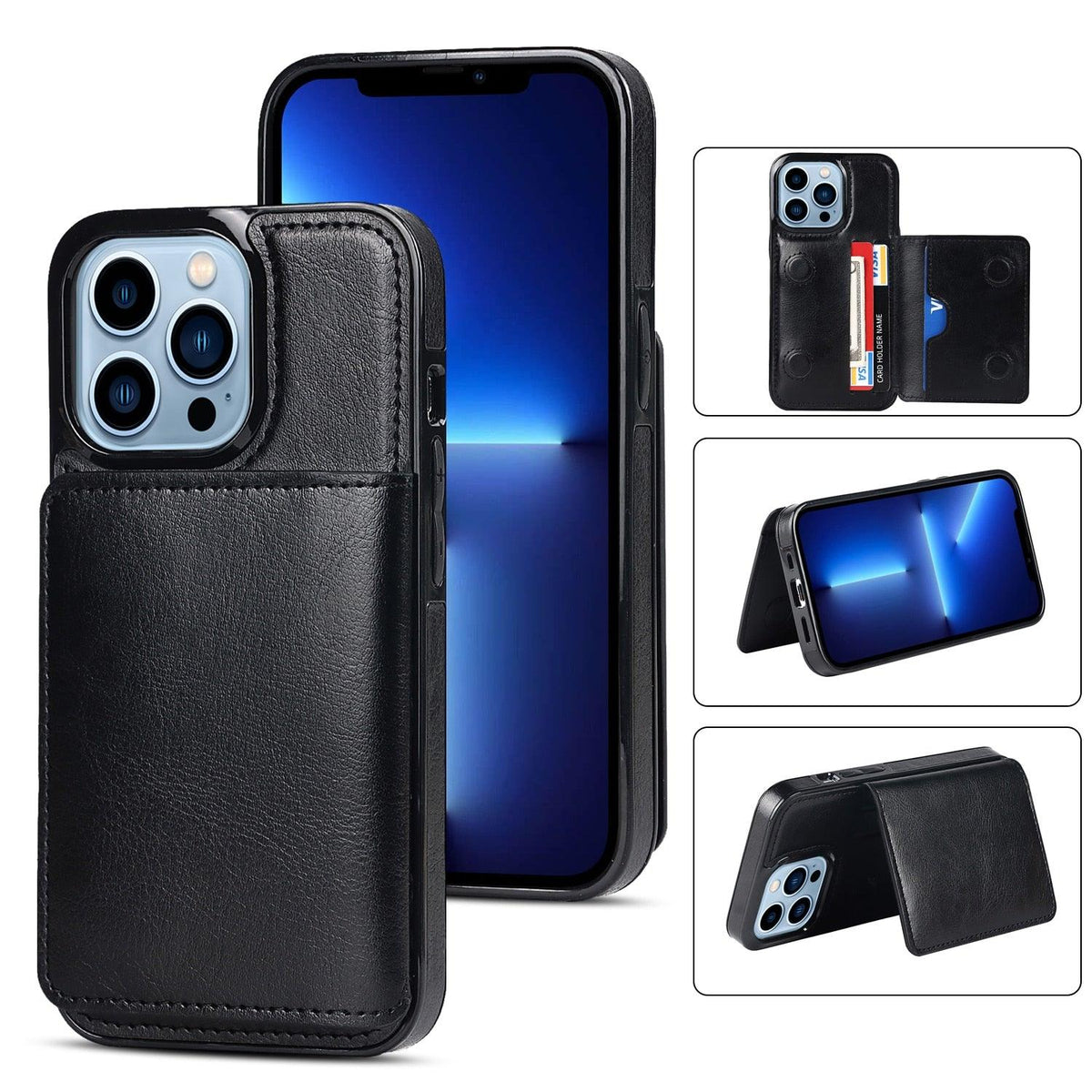 Stevvex leather wallet case for iPhone 13 Pro Max/12 Mini/11/XS Max/XR, black, 3 card slots on Tampa Home & Garden Store