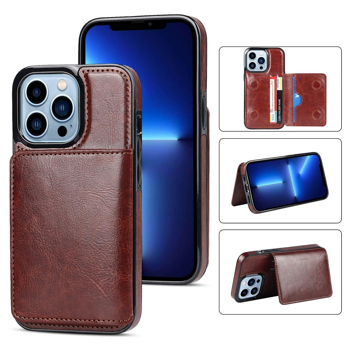 Stevvex brown leather wallet phone case with 3 card slots for iPhone models on Tampa Home & Garden Store