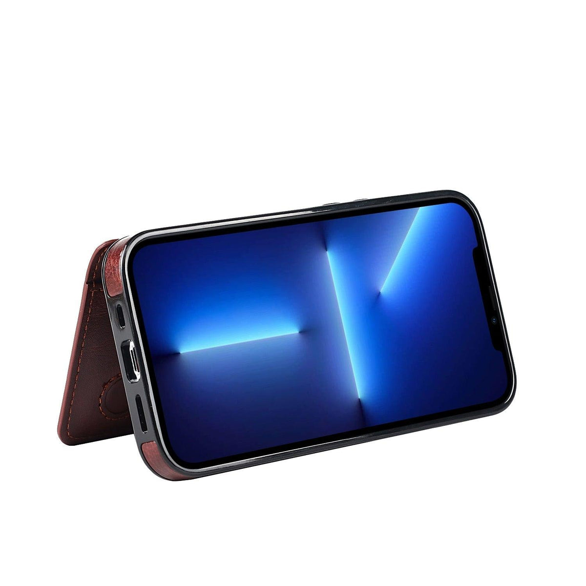Stevvex leather wallet phone case in brown with 3 card compartments and stand for iPhone on Tampa Home & Garden Store